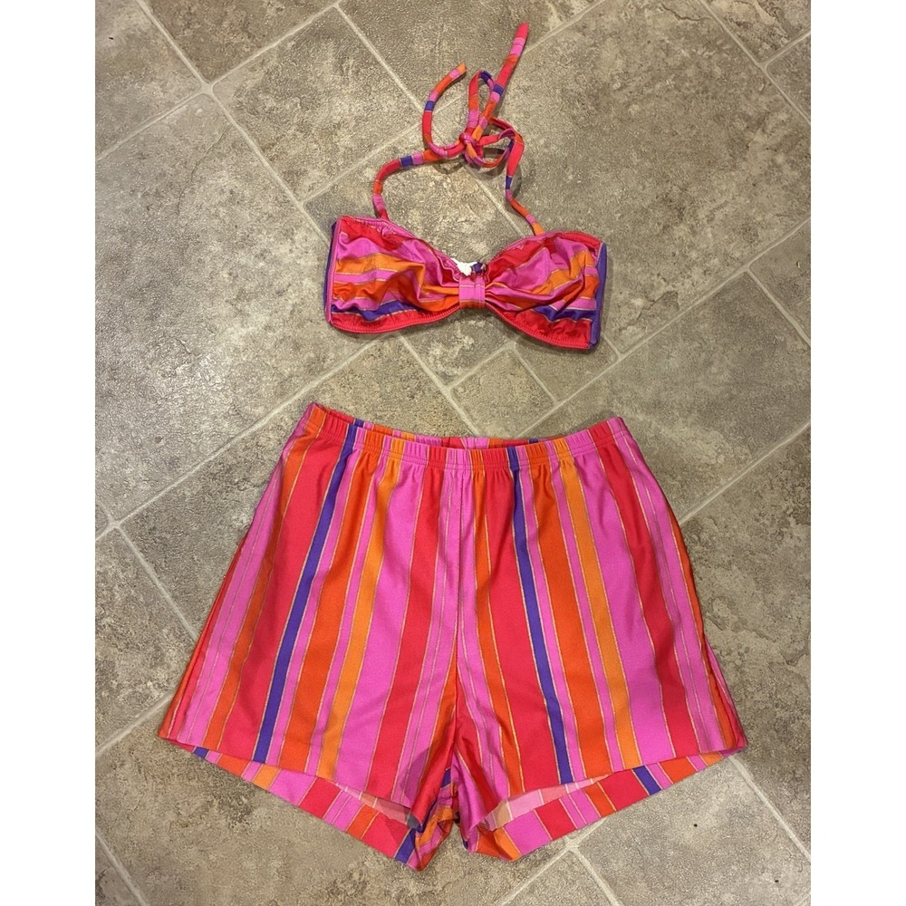Vintage J Packet Striped Short Swim Set Bikini Size Small 90s USA